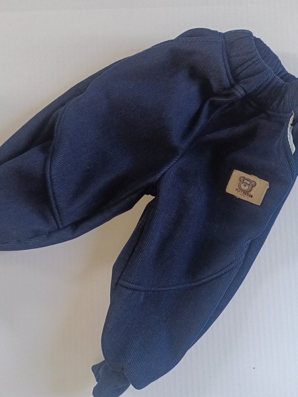 Navy Kids Fleece Jogger Pants with Bear Patch
